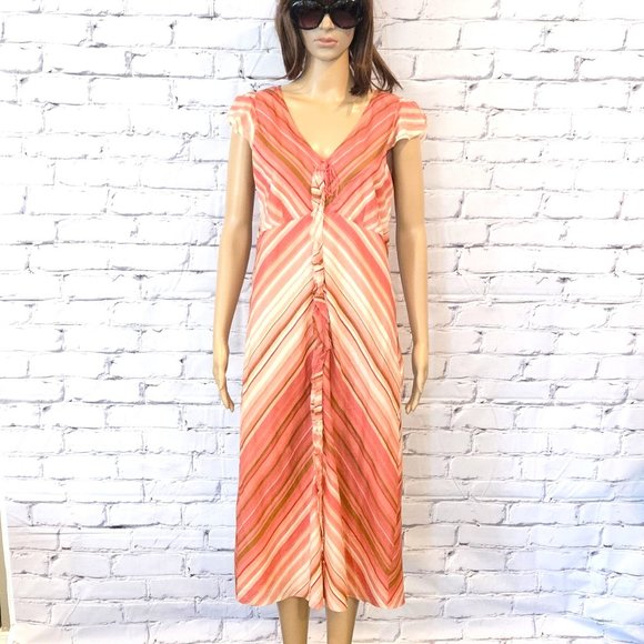 J.CREW, Boho cotton pink/peach coloured striped summer dress - Picture 5 of 14